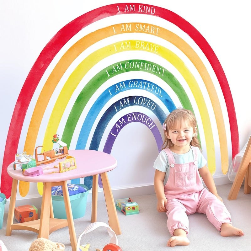 Kingarch Large Colorful Rainbow Wall Decals, Insparational Peel and Stick Fabric Nursery Wall Decor, Removable Home Room Wall Decor Murals Stickers for Kids Girls Toddler Bedroom Living Room Playroom - Image 1